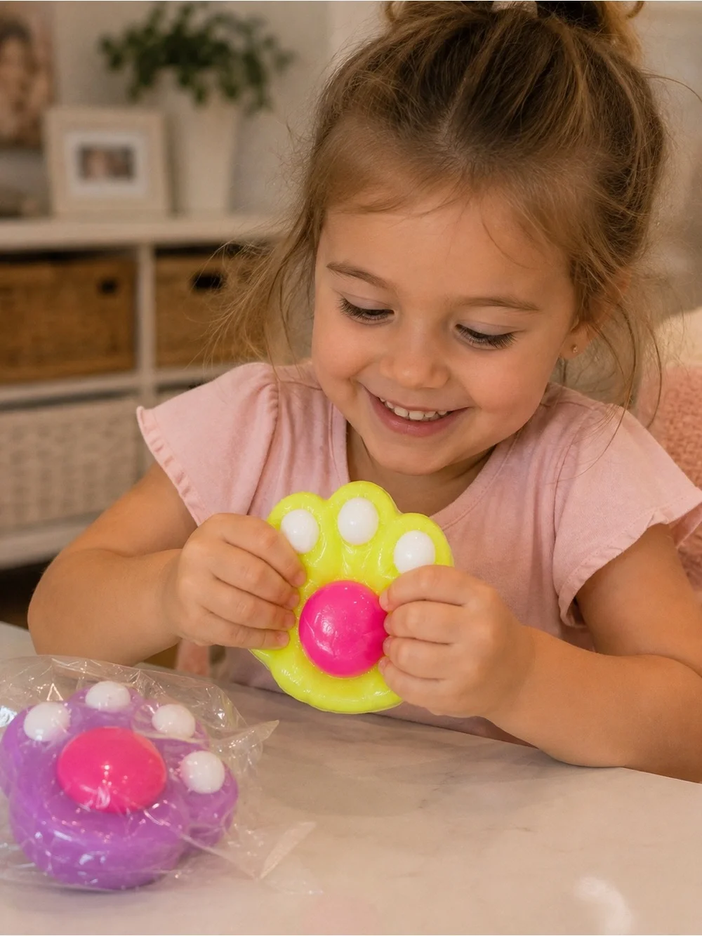 Squishy's Neon Paw Pop - Purple & Yellow Fidget Toy by